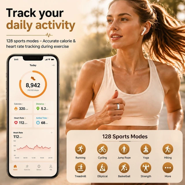 Alt view image 4 of 7 - Smart Fitness Ring for Women Diamond Ring Activity Tracker Heart Rate Monitor Sleep Tracker Smart Rings Pedometer Step Counter Calorie Counter Exercise Ladies Rings for Women