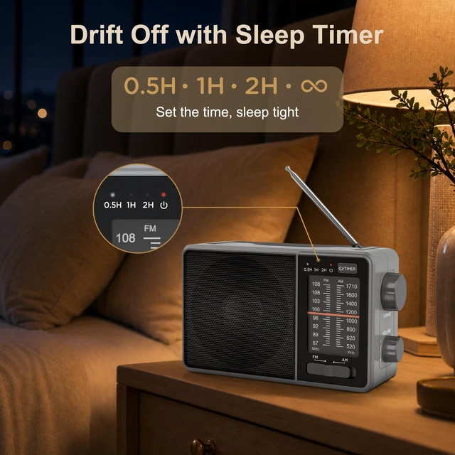 Alt view image 3 of 7 - Portable AM FM Radio with Sleep Timer, USB-C or Battery Operated for Home & Outdoor, Large Analog Dial Easy to Use, Strong Reception Clear Loud Sound, Transistor Antenna, Seniors Small Gifts