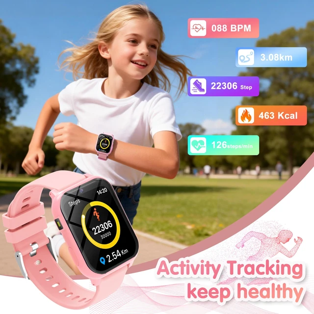 Alt view image 2 of 7 - Smart Watch for Kids,1.83" DIY Dial Fitness Tracker No Phone/APP Needed,18 Games&Camera IP68 Calorie Step Counter,Sleep Monitor,Alarm,Flashlight Great Christmas Birthday Gift for Boys Girls (PINK P)