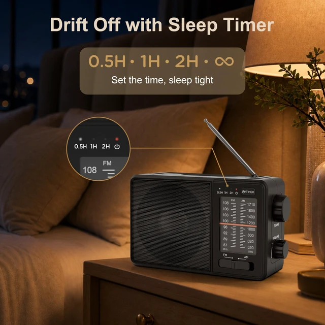 Alt view image 3 of 7 - Portable AM FM Radio with Sleep Timer, USB-C or Battery Operated for Home & Outdoor, Large Analog Dial Easy to Use, Strong Reception Clear Loud Sound, Transistor Antenna, Seniors Small Gifts