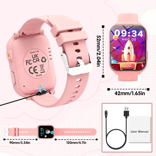 Alt view image 7 of 7 - Smart Watch for Kids,1.83" DIY Dial Fitness Tracker No Phone/APP Needed,18 Games&Camera IP68 Calorie Step Counter,Sleep Monitor,Alarm,Flashlight Great Christmas Birthday Gift for Boys Girls (PINK P)