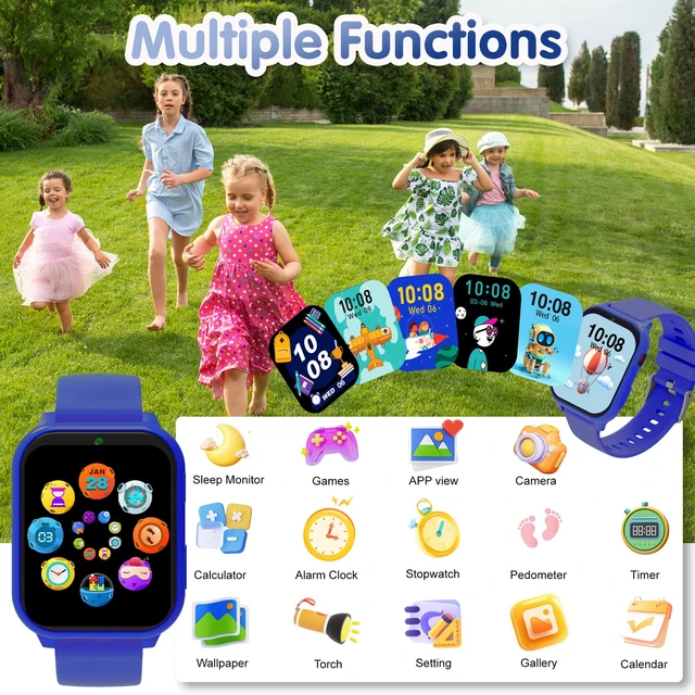 Alt view image 3 of 7 - Smart Watch for Kids,1.83" DIY Dial Fitness Tracker No Phone/APP Needed,18 Games&Camera IP68 Calorie Step Counter,Sleep Monitor,Alarm,Flashlight Great Christmas Birthday Gift for Boys Girls (Blue)