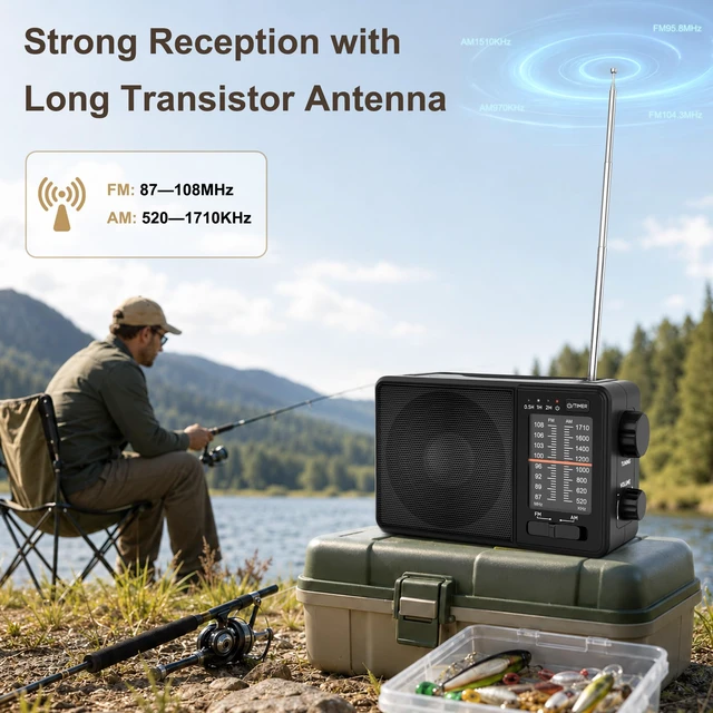 Alt view image 5 of 7 - Portable AM FM Radio with Sleep Timer, USB-C or Battery Operated for Home & Outdoor, Large Analog Dial Easy to Use, Strong Reception Clear Loud Sound, Transistor Antenna, Seniors Small Gifts