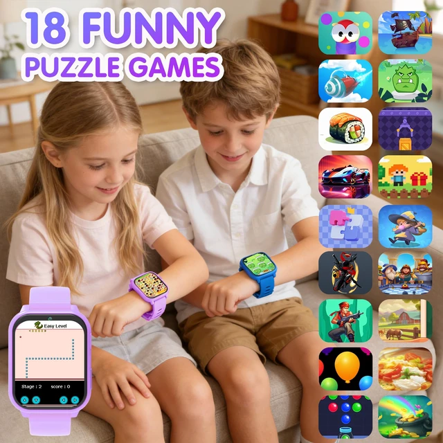 Alt view image 3 of 7 - Smart Watch for Kids,1.83" DIY Dial Fitness Tracker No Phone/APP Needed,18 Games&Camera IP68 Calorie Step Counter,Sleep Monitor,Alarm,Flashlight Great Christmas Birthday Gift for Boys Girls (Purple 2)