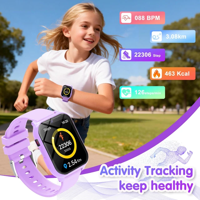 Alt view image 4 of 7 - Smart Watch for Kids,1.83" DIY Dial Fitness Tracker No Phone/APP Needed,18 Games&Camera IP68 Calorie Step Counter,Sleep Monitor,Alarm,Flashlight Great Christmas Birthday Gift for Boys Girls (Purple 2)
