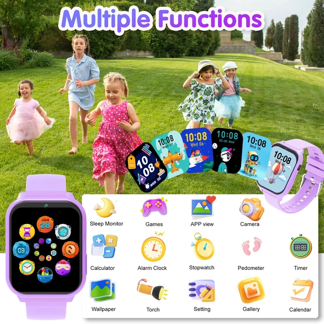 Alt view image 6 of 7 - Smart Watch for Kids,1.83" DIY Dial Fitness Tracker No Phone/APP Needed,18 Games&Camera IP68 Calorie Step Counter,Sleep Monitor,Alarm,Flashlight Great Christmas Birthday Gift for Boys Girls (Purple 2)