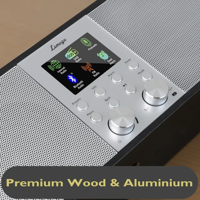 Alt view image 3 of 6 - IR6 Internet Radio, Podcasts, Bluetooth, FM, 150 Presets,Black Rechargeable battery, premium wooden cabinet, aluminium handle, alarm clock, AUX-in, headphone jack, snooze, sleep timer