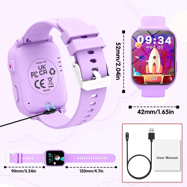 Alt view image 7 of 7 - Smart Watch for Kids,1.83" DIY Dial Fitness Tracker No Phone/APP Needed,18 Games&Camera IP68 Calorie Step Counter,Sleep Monitor,Alarm,Flashlight Great Christmas Birthday Gift for Boys Girls (Purple 2)