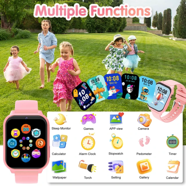Alt view image 5 of 7 - Smart Watch for Kids,1.83" DIY Dial Fitness Tracker No Phone/APP Needed,18 Games&Camera IP68 Calorie Step Counter,Sleep Monitor,Alarm,Flashlight Great Christmas Birthday Gift for Boys Girls (PINK P)