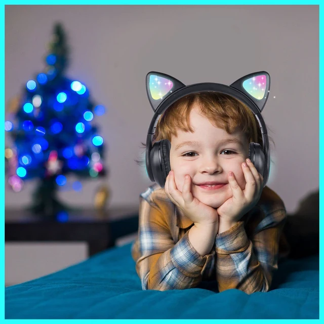 Alt view image 2 of 5 - Wireless Kids Headphones for Boys Girls, Cat Ear LED Light Up Bluetooth Headphones with Microphone for School/Travel/Sports/Gaming/Gifts/Christmas (Black)