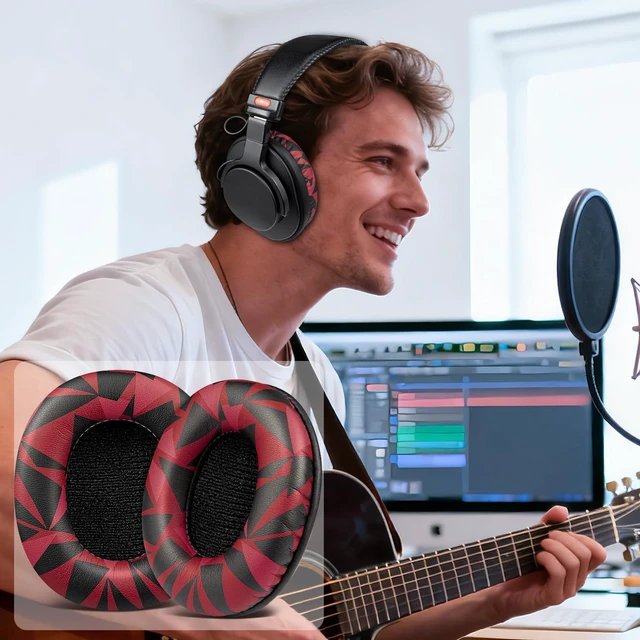 Alt view image 7 of 7 - Replacement Earpads for Sony MDR-7506 MDR-V6 MDR-V7 MDR-CD900ST Monitor Headphones, Ear Pads Cushions with Softer Protein Leather, High-Density Foam - Red Storm