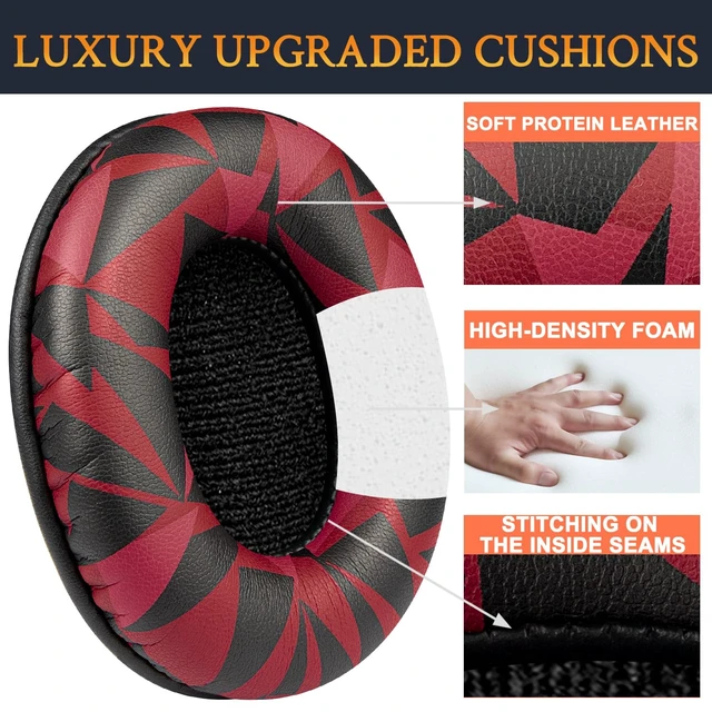 Alt view image 6 of 7 - Replacement Earpads for Sony MDR-7506 MDR-V6 MDR-V7 MDR-CD900ST Monitor Headphones, Ear Pads Cushions with Softer Protein Leather, High-Density Foam - Red Storm