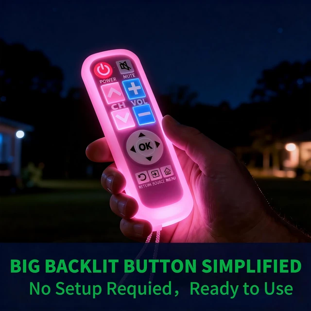 Alt view image 4 of 7 - Backlit Big Button TV Remote Replacement for Vizio TV with Cover & Hook, Universal Remote No Setup for Seniors People with Poor Vision,Parkinson's Disease Patient