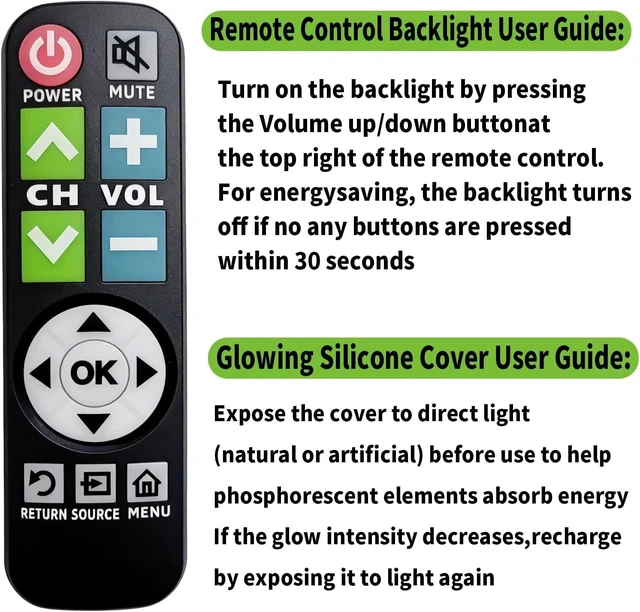 Alt view image 5 of 7 - Backlit Big Button TV Remote Replacement for Vizio TV with Cover & Hook, Universal Remote No Setup for Seniors People with Poor Vision,Parkinson's Disease Patient