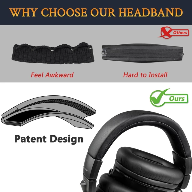 Alt view image 5 of 7 - Headband for ATH M50X - Black for Audio Technica M50, M50X, M50XWH, M50XBT, M50XBT2, M50S/LE Headphones