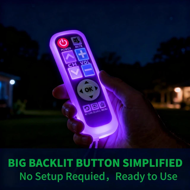 Alt view image 4 of 7 - Backlit Big Button TV Remote Replacement for Vizio TV with Cover & Hook, Universal Remote No Setup for Seniors People with Poor Vision,Parkinson's Disease Patient