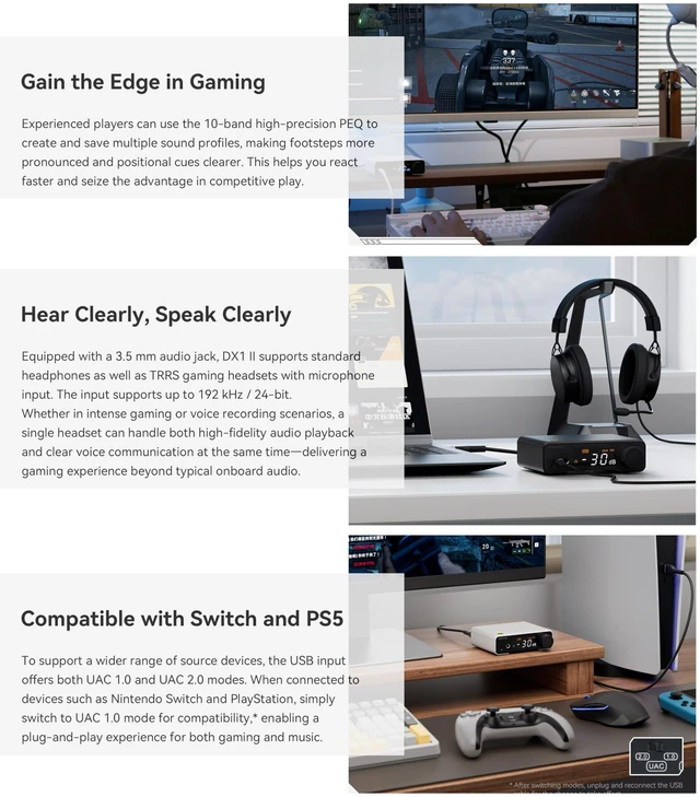 Alt view image 5 of 7 - Topping DX1 II Game HiFi DAC Headphone amp - ES9039Q2M DAC 1000mWx2 Fully Balacnced Headphone Amplifier Preamp Gaming Headset Compatible (Black)