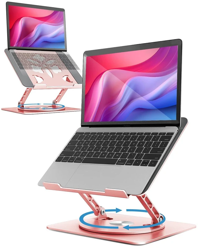 Main image of 360° Rotating Laptop Stand for Desk Adjustable, Foldable, Portable Aluminum Ergonomic Riser Compatible with MacBook, Dell, HP & All Laptops 10-16 inch Rose Gold
