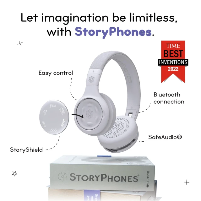 Alt view image 2 of 7 - Storytelling Foldable Bluetooth Kids Headphones-Intro Bundle with ZenDisk and PlayShield, Perfect for Travel, Learning, Screen-Free Entertainment, Stories and Music by Onanoff (Grey)