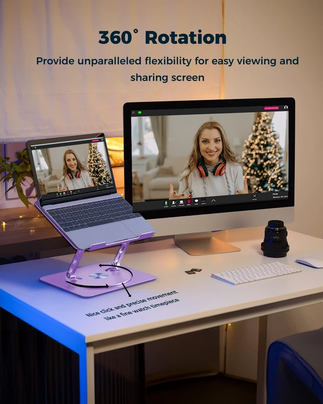 Alt view image 2 of 7 - 360° Rotating Laptop Stand for Desk Adjustable, Foldable, Portable Aluminum Ergonomic Riser Compatible with MacBook, Dell, HP & All Laptops 10-16 inch Purple