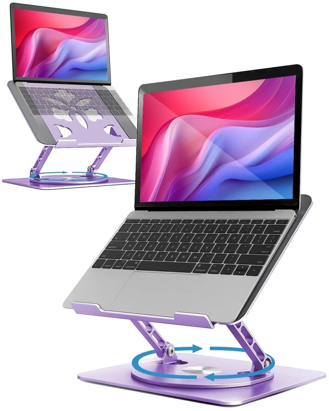 Main image of 360° Rotating Laptop Stand for Desk Adjustable, Foldable, Portable Aluminum Ergonomic Riser Compatible with MacBook, Dell, HP & All Laptops 10-16 inch Purple