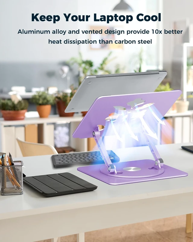 Alt view image 4 of 7 - 360° Rotating Laptop Stand for Desk Adjustable, Foldable, Portable Aluminum Ergonomic Riser Compatible with MacBook, Dell, HP & All Laptops 10-16 inch Purple