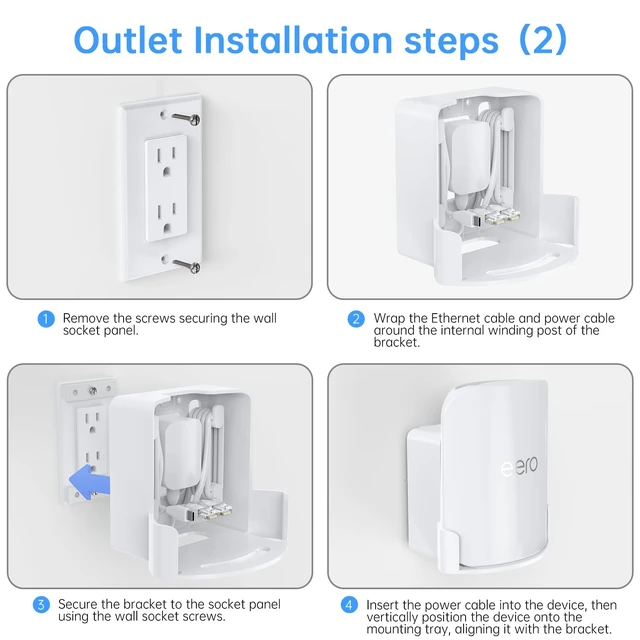 Alt view image 7 of 7 - ® 2-in-1 Wall & Outlet Mount Kit for eero Pro 7 WiFi 7 Router Fits eero Pro 7 Tri-Band Mesh Wi-Fi 7 Router, Hidden Cable Management, Durable ABS Plastic, Space-Saving Design,White, 2 Pack