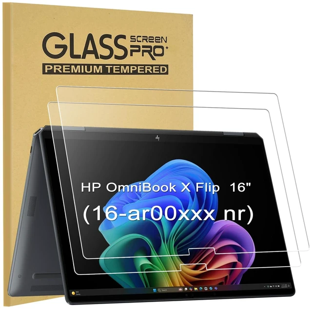 Main image of 2-Pack Glass Screen Protector for HP OmniBook X Flip 16" 2-in-1 16-CC/AS/AU/AR/BE Series 2025-2026, 9H Hardness Tempered Glass Flim, Ultra Clear, Anti-Scratch, Bubble-Free Install
