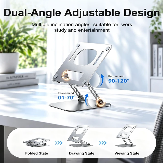 Alt view image 4 of 7 - Adjustable Aluminum Laptop Stand for Desk, Laptop Riser for 11-16" Height Adjustable, Ergonomic Riser, Anti-Slip Silicone Pads, Foldable Portable Laptop Holder for Home Office Travel
