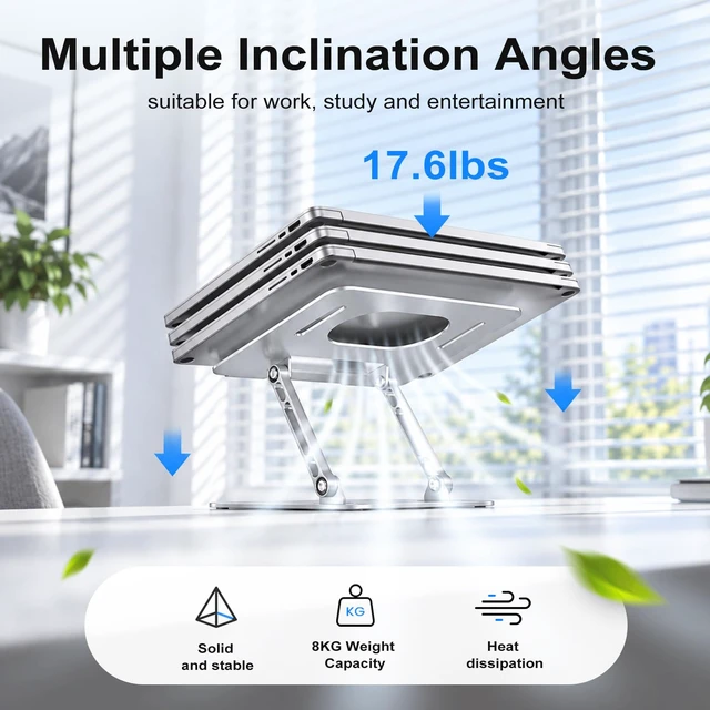 Alt view image 3 of 7 - Adjustable Aluminum Laptop Stand for Desk, Laptop Riser for 11-16" Height Adjustable, Ergonomic Riser, Anti-Slip Silicone Pads, Foldable Portable Laptop Holder for Home Office Travel