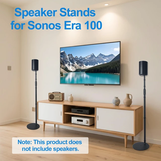 Alt view image 2 of 7 - Speaker Stands for Sonos Era 100 or Era 100 SL, 2 Packs Adjustable Height from 33" to 48",Holds Up to 8.8 lbs, Easy DIY Assembly, HD-628, Black