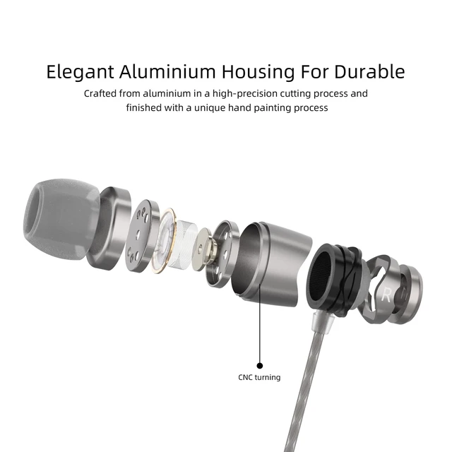 Alt view image 2 of 7 - E11C Wired Earbuds, Built-in Mic, HiFi Sound, 3.5mm, Dark Silver Crystal-clear call clarity, balanced accurate sound, rich bass, full aluminium housing, silver-plated cable, comfortable fit