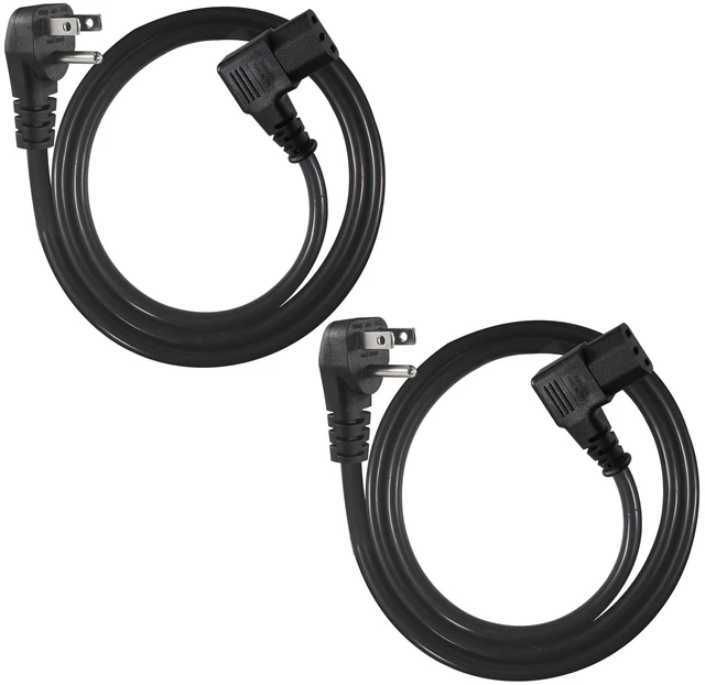 Main image of 90 Degree Computer Power Cord - 2-Pack 3FT Flat Low Profile Angled NEMA 5-15 Plug to IEC C13 Power Cord,Universal PC Power Supply Cord, 16AWG, Black C13 3 Prong Angled AC Power Cord for PC Monitor/TV