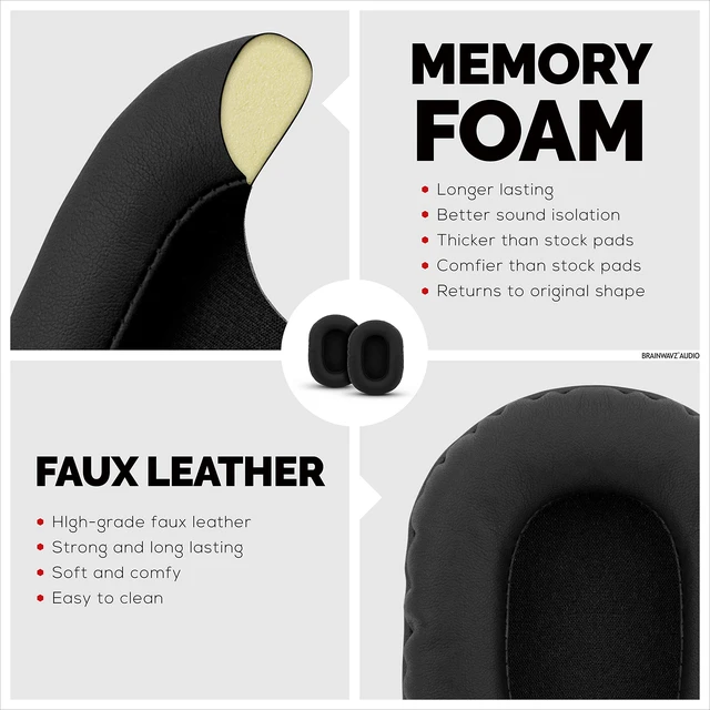 Alt view image 5 of 7 - Replacement Earpads for Sony MDR 7506 Headphones - Quality Vegan Leather, Memory Foam Comfort, Long Lasting & Durable, Also Works with Headphones Like Steelseries Arctis, ATH-M50X & More