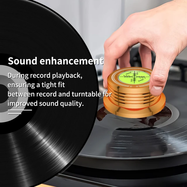 Alt view image 4 of 6 - LP528G Turntable Stabilizer Phono LP Record Weight, Gold 50Hz Vinyl Record Player Clamp, 280G (9.9 OZ) HiFi 3 in 1 Turntable Level with Bubble Leveling for Vibration Balanced (50Hz, Gold)