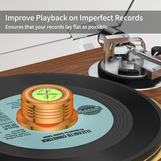 Alt view image 5 of 6 - LP528G Turntable Stabilizer Phono LP Record Weight, Gold 50Hz Vinyl Record Player Clamp, 280G (9.9 OZ) HiFi 3 in 1 Turntable Level with Bubble Leveling for Vibration Balanced (50Hz, Gold)
