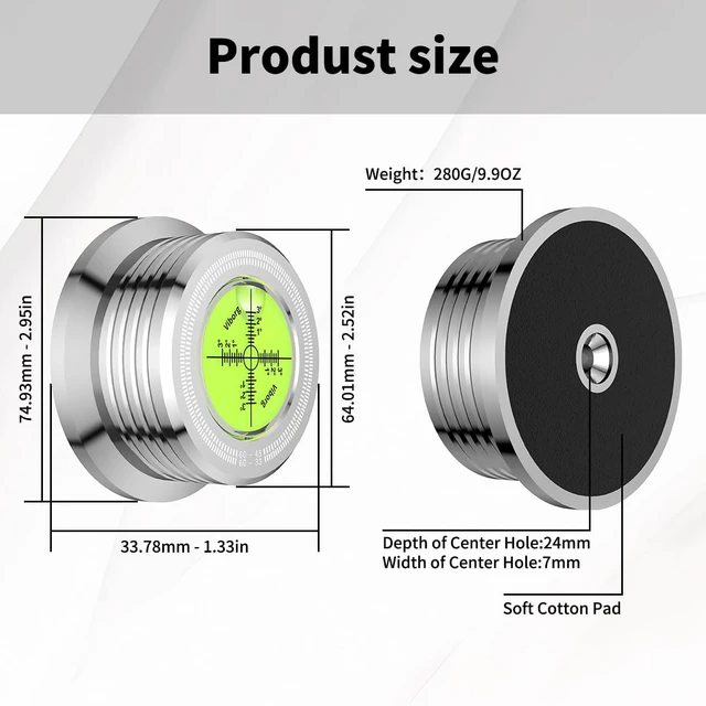 Alt view image 2 of 6 - LP528S Record Weight Stabilizer Turntable Level Strobe Making 3 in 1, 280G (9.9 OZ) LP Vinyl Clamp with Bubble Leveling (50Hz, Silver)