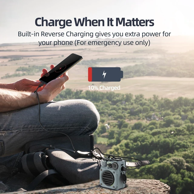 Alt view image 4 of 7 - Wild Mini 3.0 Outdoor Portable Bluetooth Speaker with FM Radio Powerful Sound, 15H Playtime, Phone Charging, Flashlight & IPX5 Waterproof, Rugged Metal Build for Camping, Hiking & Travel