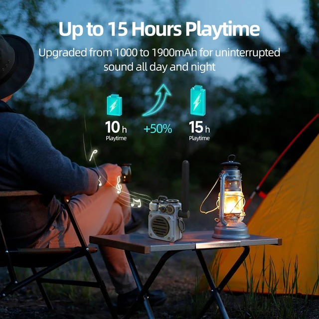 Alt view image 5 of 7 - Wild Mini 3.0 Outdoor Portable Bluetooth Speaker with FM Radio Powerful Sound, 15H Playtime, Phone Charging, Flashlight & IPX5 Waterproof, Rugged Metal Build for Camping, Hiking & Travel