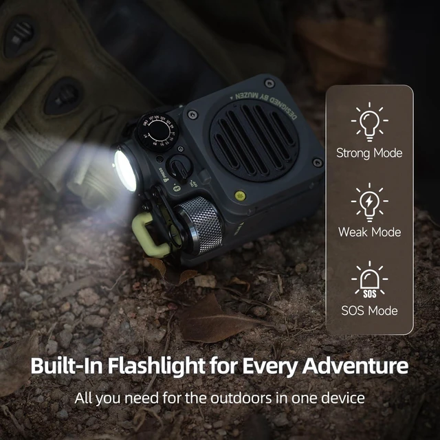 Alt view image 7 of 7 - Wild Mini 3.0 Outdoor Portable Bluetooth Speaker with FM Radio Powerful Sound, 15H Playtime, Phone Charging, Flashlight & IPX5 Waterproof, Rugged Metal Build for Camping, Hiking & Travel