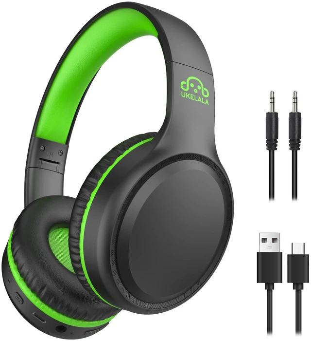 Main image of U2B ANC Wired & Wireless Bluetooth 6.0 Headphones Foldable with Mic Up to 30 Hrs Battery, Noise Canceling Foldable Lightweight Head phones with Volume Control for Kids Adult School Black Green