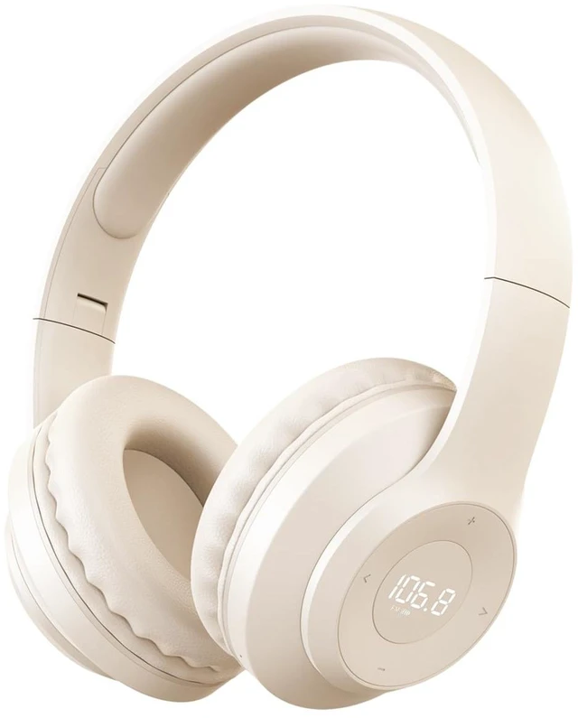 Main image of X5 Rechargeable & Portable FM Radio Headphones (Beige) Best Reception, LED Display, Soft Ear Muffs,Headphones with Radio Built in, FM Receiver for Meeting, Works, Hiking, Jogging