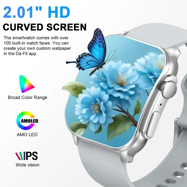 Alt view image 2 of 7 - Smart Watch, 2.01" AMOLED Curved Touchscreen Fitness Watch for Men Women, IP68 Waterproof, 24/7 Heart Rate/Sleep Monitor, Fitness Tracker with Pedometer, 120+ Sports Modes, Watch for Android iOS Gray
