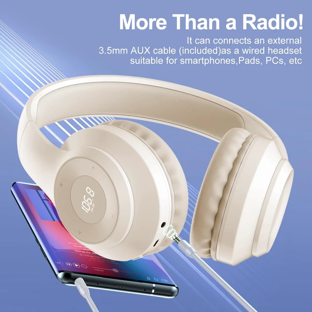 Alt view image 5 of 7 - X5 Rechargeable & Portable FM Radio Headphones (Beige) Best Reception, LED Display, Soft Ear Muffs,Headphones with Radio Built in, FM Receiver for Meeting, Works, Hiking, Jogging