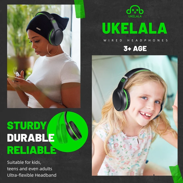 Alt view image 7 of 7 - U2B ANC Wired & Wireless Bluetooth 6.0 Headphones Foldable with Mic Up to 30 Hrs Battery, Noise Canceling Foldable Lightweight Head phones with Volume Control for Kids Adult School Black Green