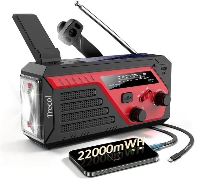 Main image of Emergency Radio with 2 Charging Cables, 22000mWh Weather Flashlight Radio AM FM NOAA Hand Crank Solar Radio, Reading Lamp SOS Alarm Power Outage Phone Charger for Home Outdoor Emergencies