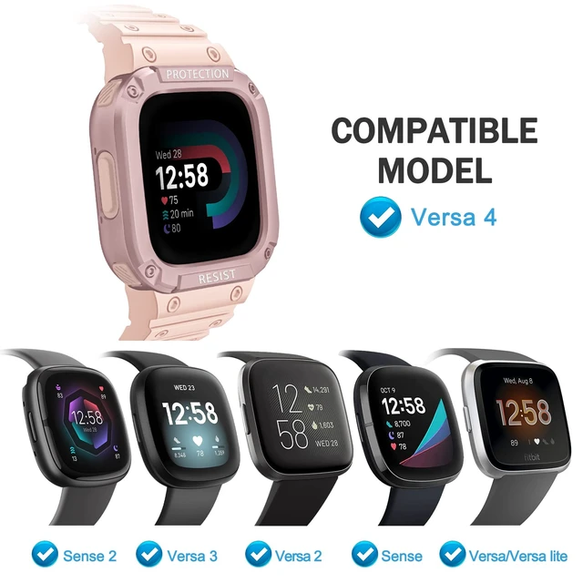 Alt view image 2 of 7 - Band with Case Compatible with Fitbit Versa 4/3/2/1/Lite&Sense 2 1 Protective Case Strap, Rugged Sport Band Men, Adjustable Wristband, All-day Comfort, Pink Sand