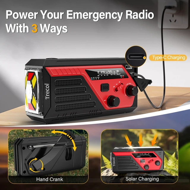 Alt view image 6 of 7 - Emergency Radio with 2 Charging Cables, 22000mWh Weather Flashlight Radio AM FM NOAA Hand Crank Solar Radio, Reading Lamp SOS Alarm Power Outage Phone Charger for Home Outdoor Emergencies