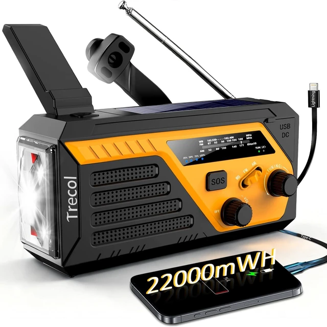 Main image of Emergency Radio Solar with 2 Charging Cables, 22000mWh NOAA Weather Radio AM FM Hand Crank Radio, Flashlight Reading Lamp SOS Alarm Power Outage Phone Charger for Home Outdoor Emergencies