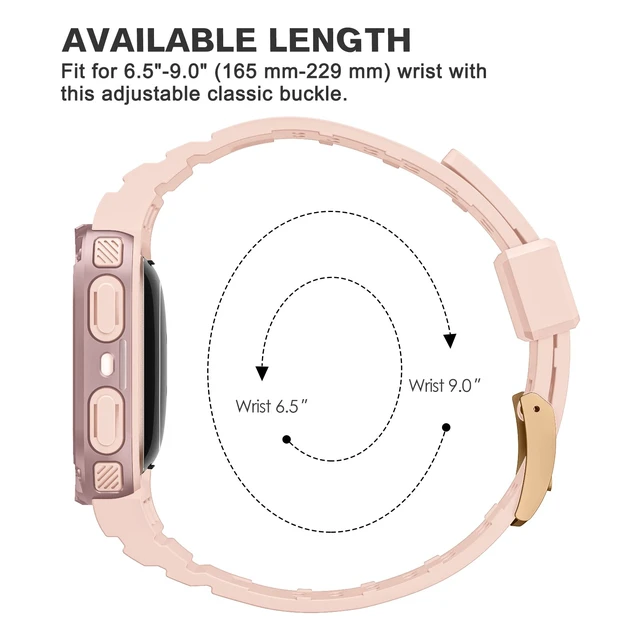 Alt view image 6 of 7 - Band with Case Compatible with Fitbit Versa 4/3/2/1/Lite&Sense 2 1 Protective Case Strap, Rugged Sport Band Men, Adjustable Wristband, All-day Comfort, Pink Sand